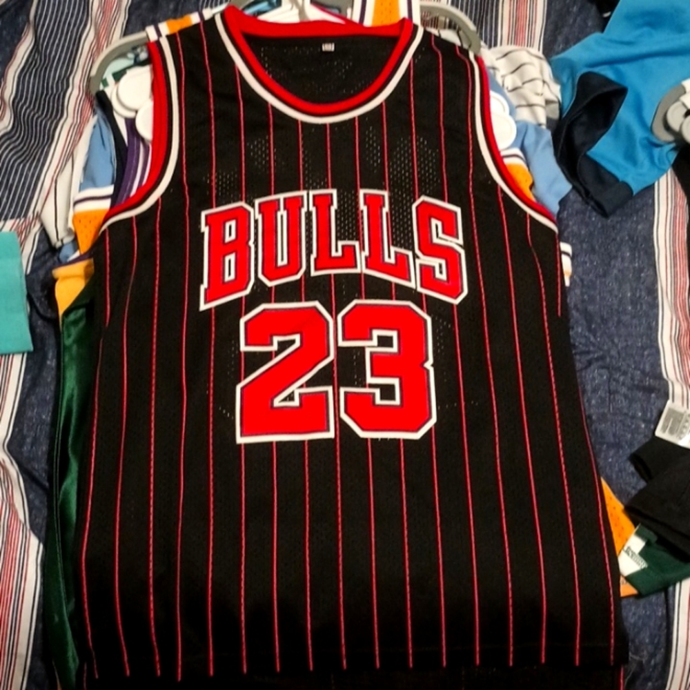 Michael Jordan Black And Red Pinstripe Jersey
